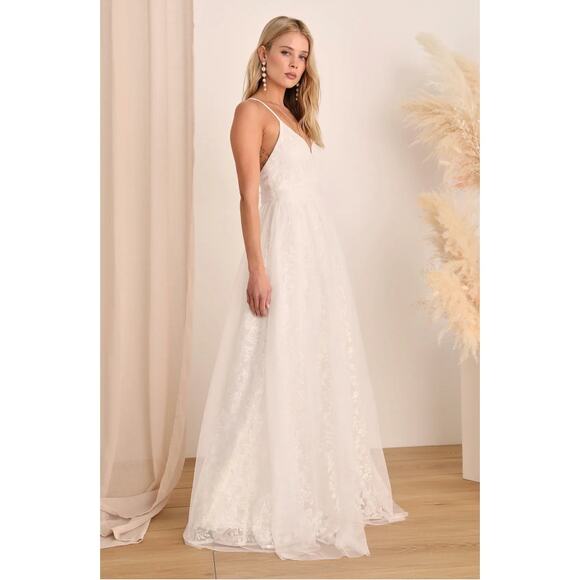 Lulus Dreamer Ivory Embroidered Tulle Maxi Dress Size S - Picture 10 of 11